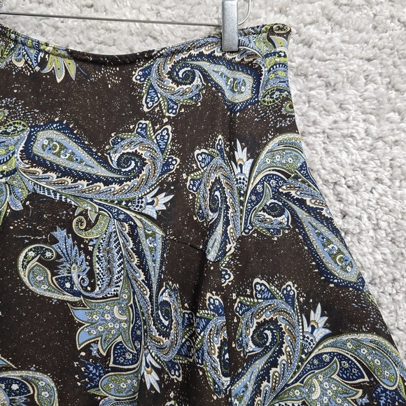 Vtg Lindor Skirt Womens 16 Petite Brown Blue Paisley Pull‎ On Lined Flowy Grunge - Picture 3 of 11